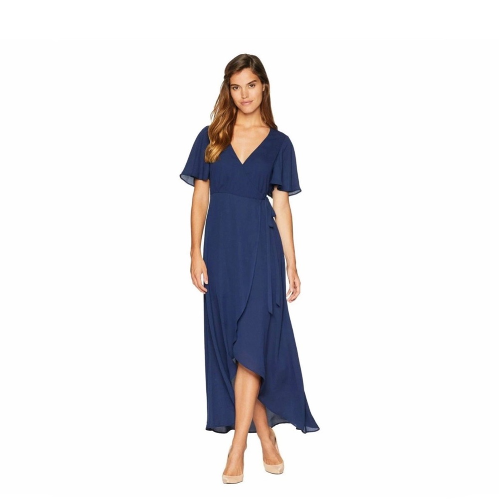 Show Me Your Mumu Womens Blue V-Neck Fluttered-Sleeve Marianne Wrap Dress XL